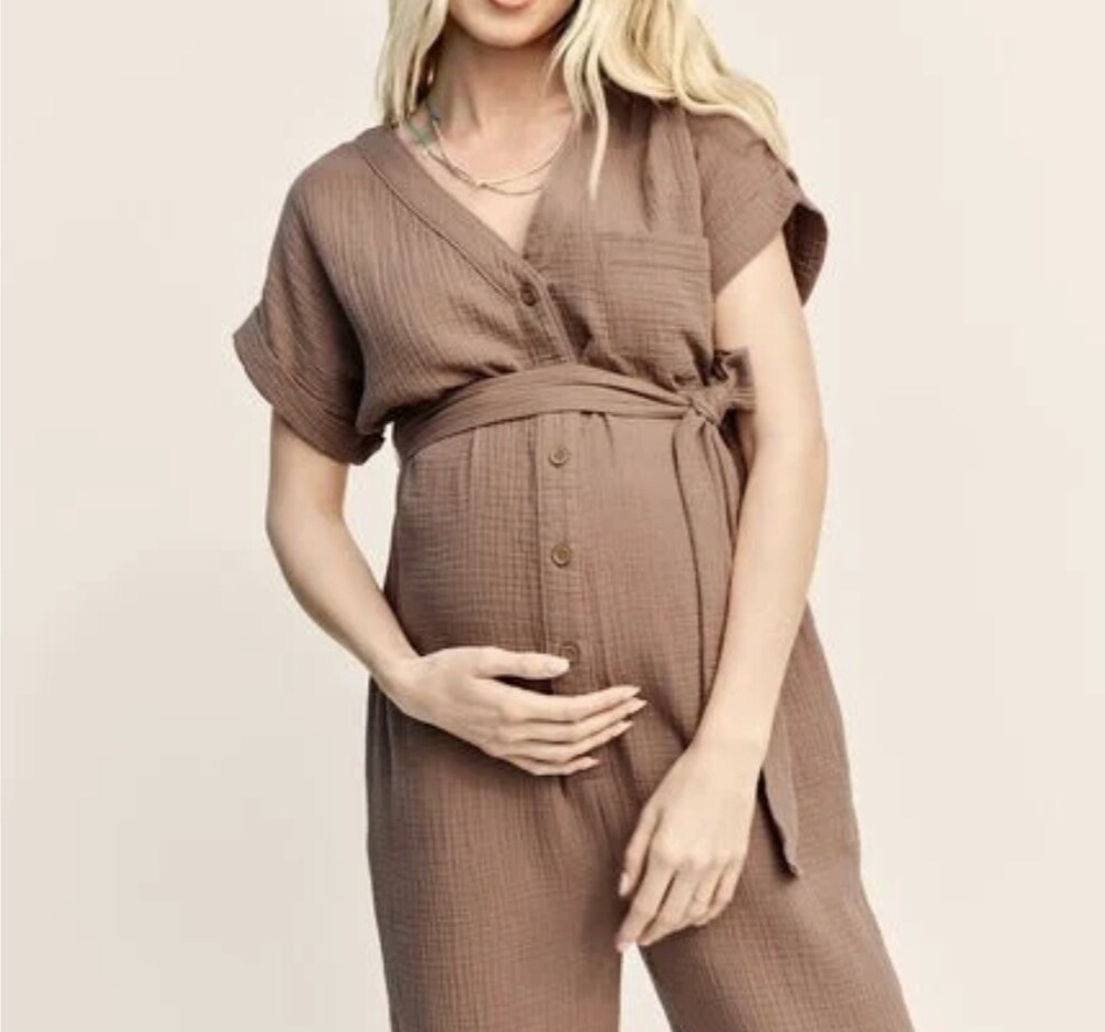 Carter’s Adult Women Maternity Day Out Jumpsuit Size Large Nutmeg Brown cotton
